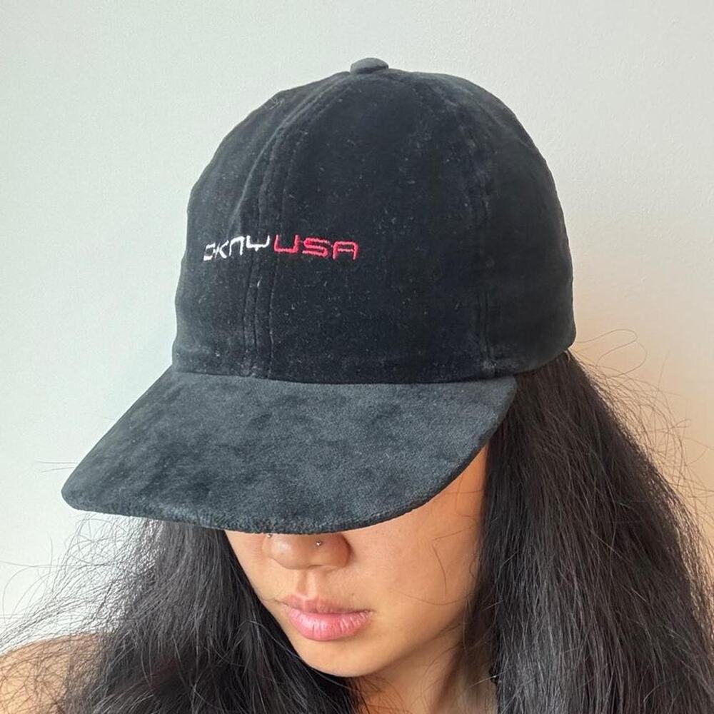 Authentic Vintage Black velvet DKNY USA cap with embroidered logo